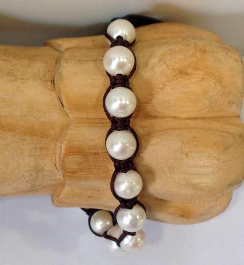 Adjustable Silk and Freshwater Pearl Bracelet - Klara Haloho - 5