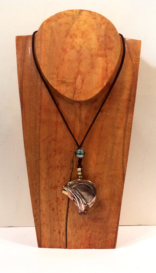 Mixed Metals Medallion and Tahitian Pearl Unisex Necklace - Klara Haloho - 1