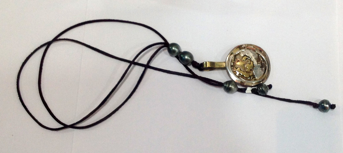 Mixed Metals Medallion and Tahitian Pearl Unisex Necklace - Klara Haloho - 3