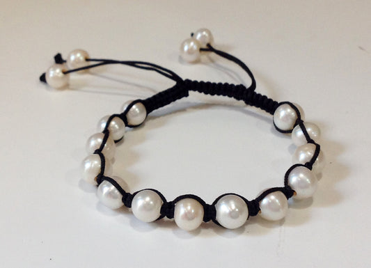 Adjustable Silk and Freshwater Pearl Bracelet - Klara Haloho - 1