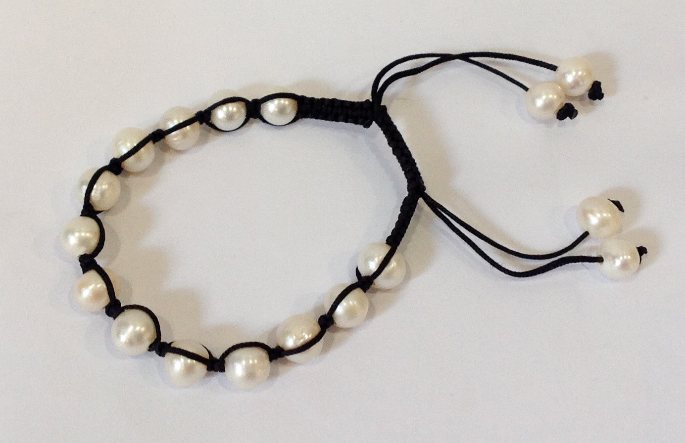 Adjustable Silk and Freshwater Pearl Bracelet - Klara Haloho - 3