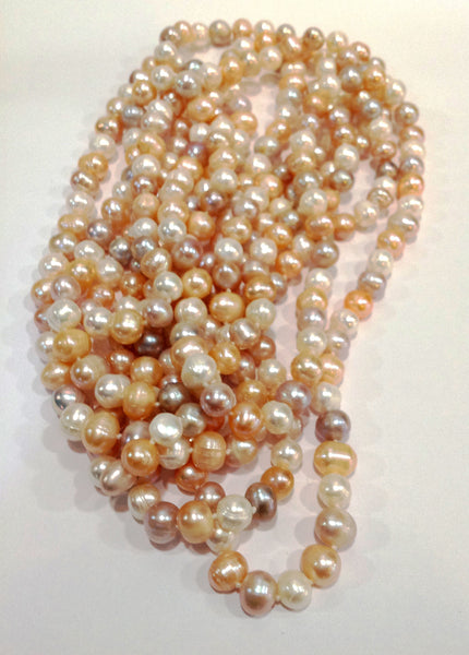 Hand-knotted multi color pearls 100 inches length all times favorite ...