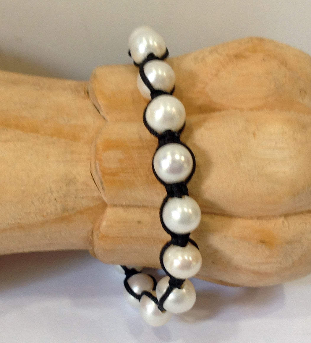 Adjustable Silk and Freshwater Pearl Bracelet - Klara Haloho - 7