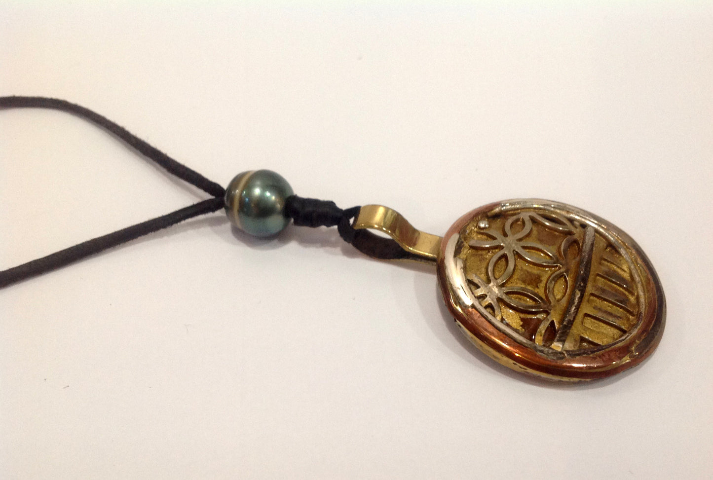 Mixed Metals Medallion and Tahitian Pearl Unisex Necklace - Klara Haloho - 2